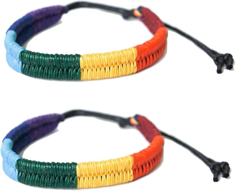 exoticdream Friendship Rainbow Cord Bracelet Plaided Hippie Cotton Braided Gay Pride Wristband | Amazon (US)