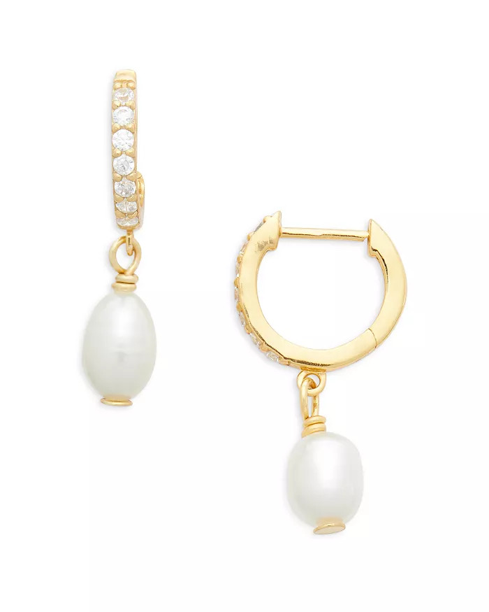 Cultured Freshwater Pearl Charm Pavé Huggie Hoop Earrings - 100% Exclusive | Bloomingdale's (US)