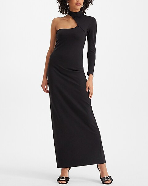 Asymmetrical Mock Neck One Shoulder Maxi Sheath Dress | Express