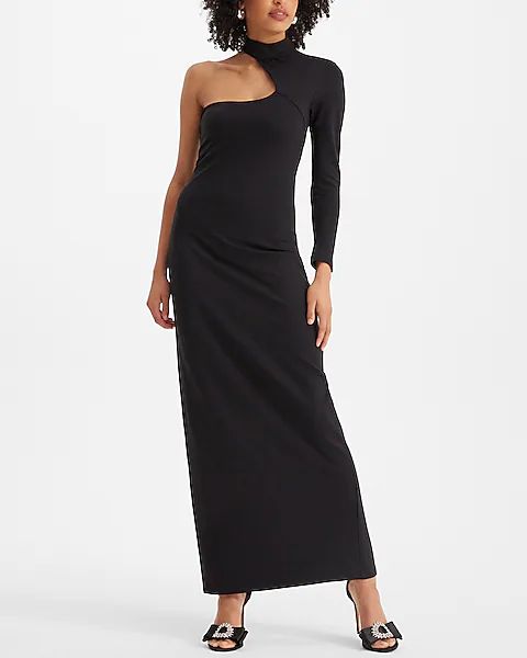 Asymmetrical Mock Neck One Shoulder Maxi Sheath Dress | Express