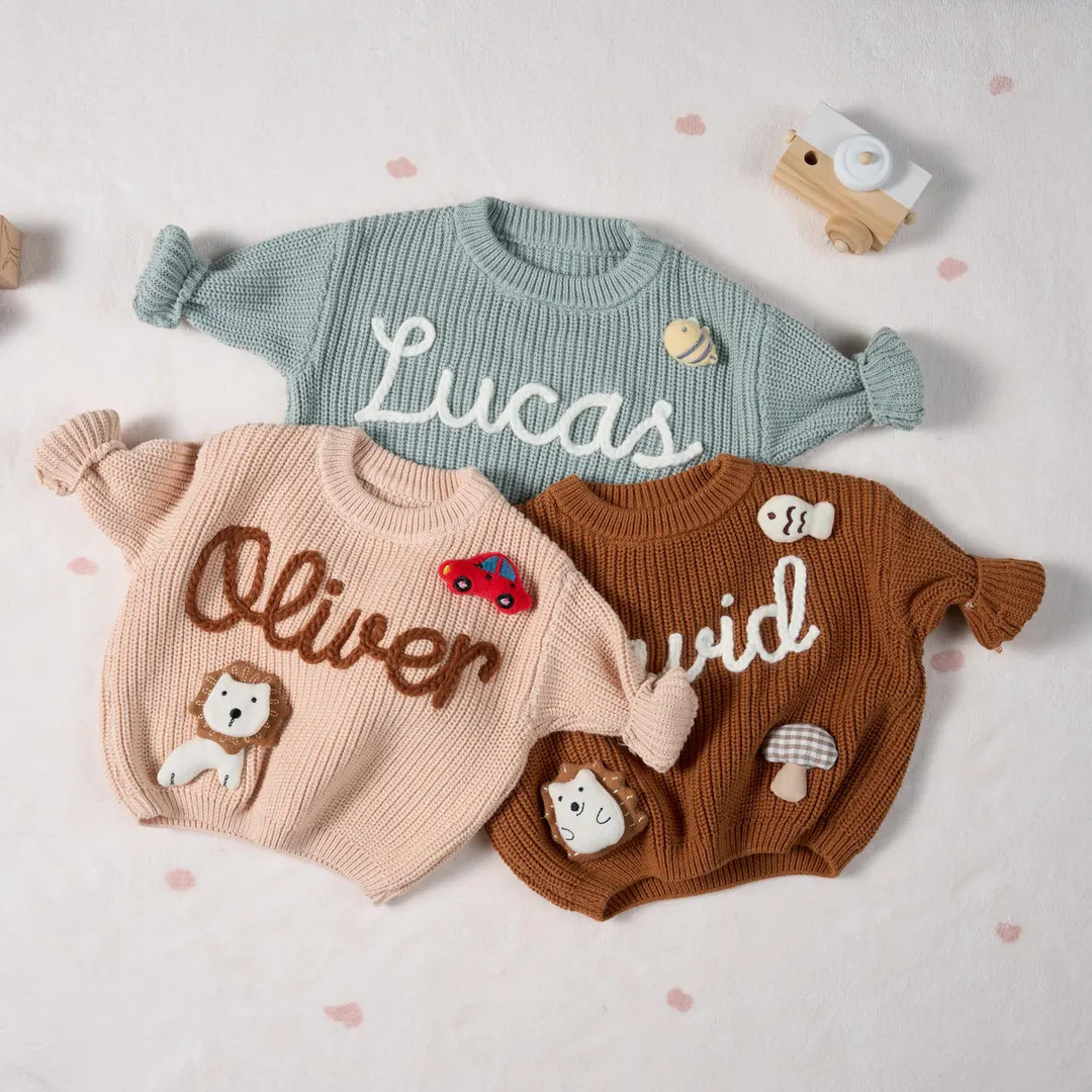 Personalized Sweater - Custom Embroidered Baby Sweater - Toddler Knit Sweatshirt - Baby Name Jump... | Etsy (US)