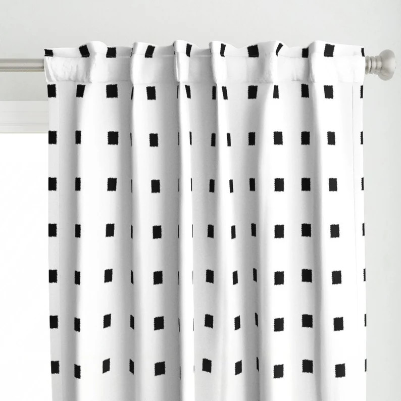 Black And White Curtain Panel  Black Squares On White  by | Etsy | Etsy (US)