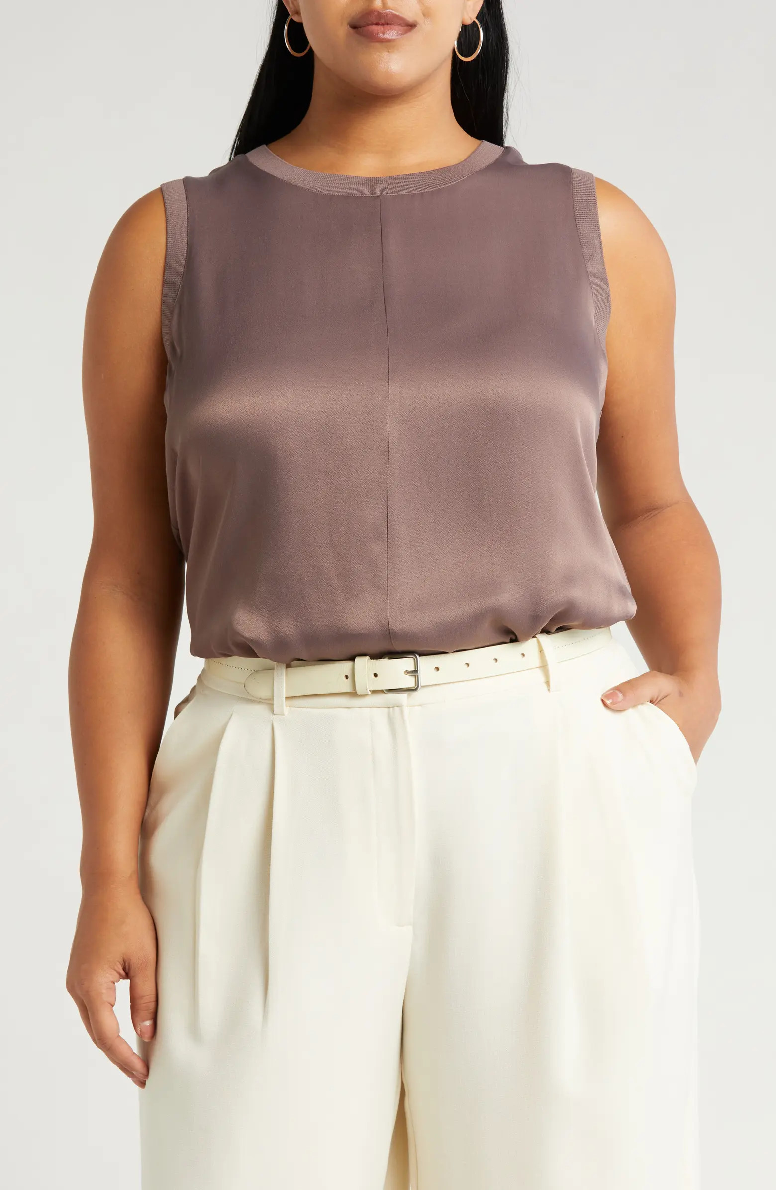 Nordstrom Rib Knit Trim Satin Tank | Nordstrom | Nordstrom