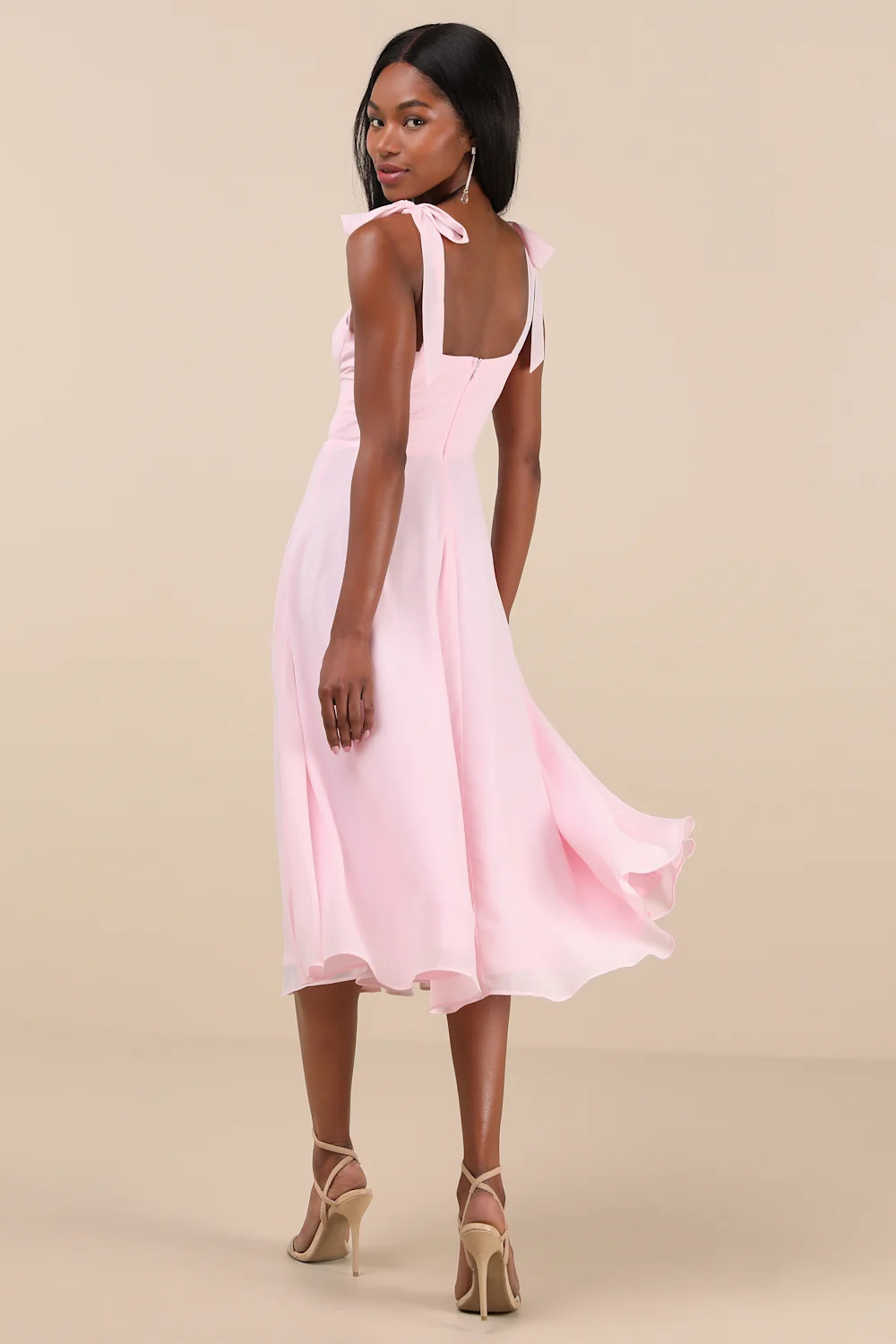 Sophisticated Charisma Light Pink Tie-Strap A-Line Midi Dress | Lulus