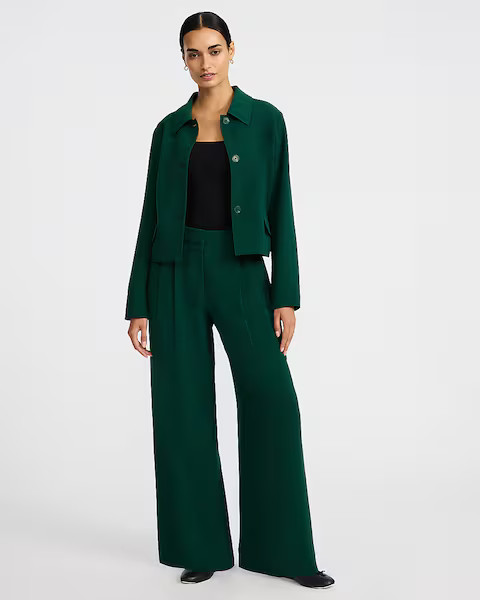 Signature Crepe Collared Jacket + Signature Crepe High Waisted Relaxed Trouser | Express | Express