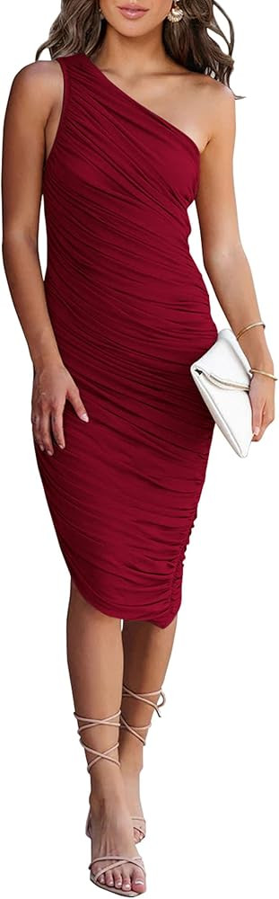 PRETTYGARDEN Summer Outfits 2026 Red Midi Dress Cocktail Midi Dress Cocktail Wedding Guest Dress | Amazon (US)