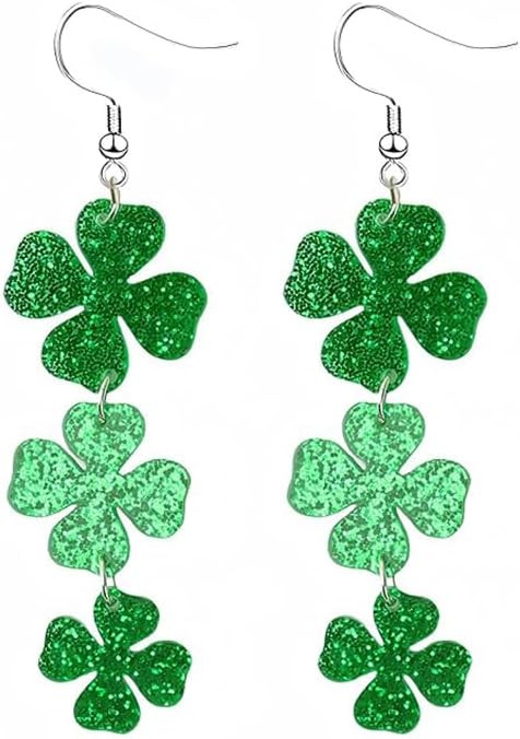 St. Patrick's Day Green Shamrocks Clover Lucky Grass Earrings for Women,Good Luck Dangling Earrin... | Amazon (US)