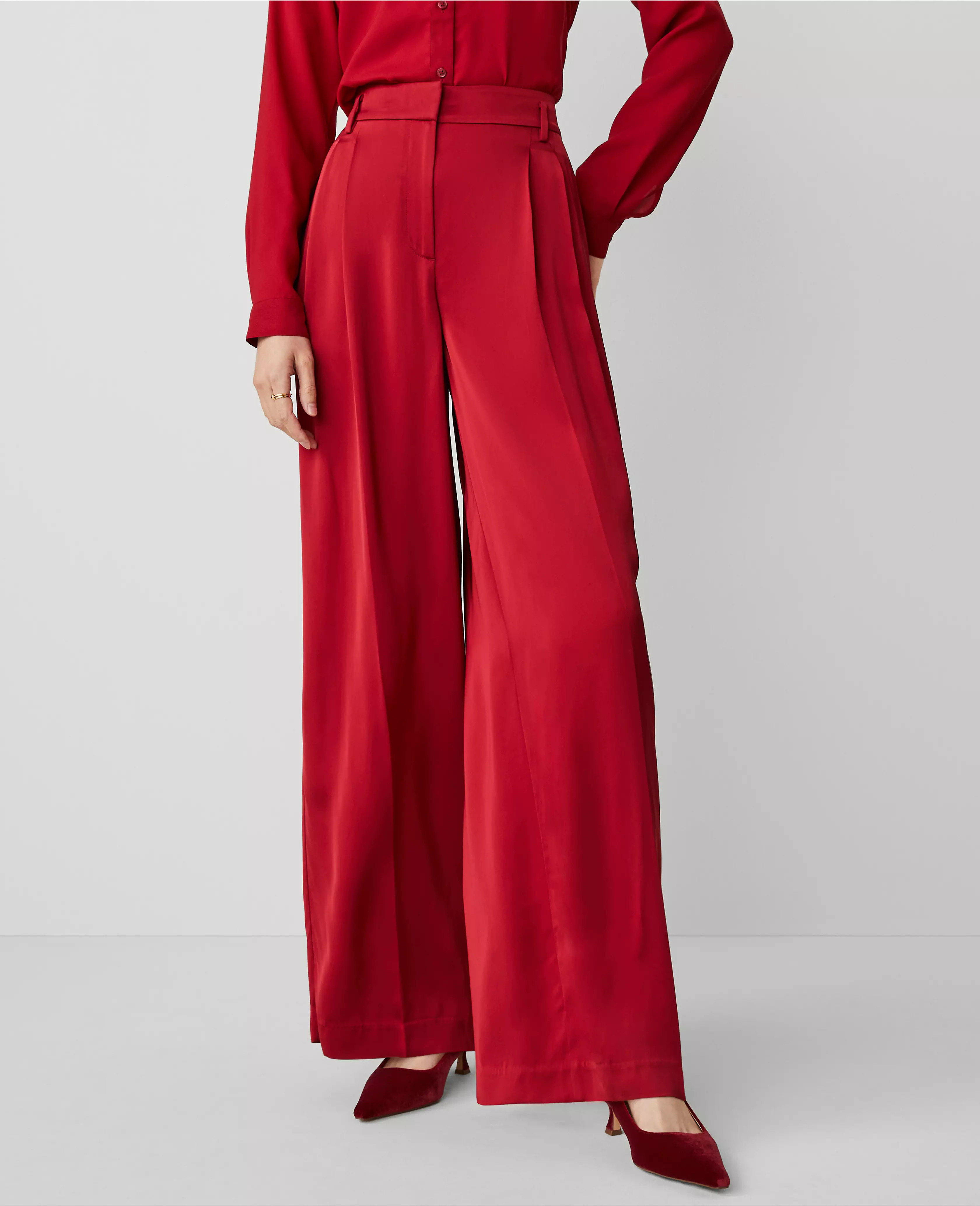 The Dramatic Wide-Leg Satin Pant | Ann Taylor