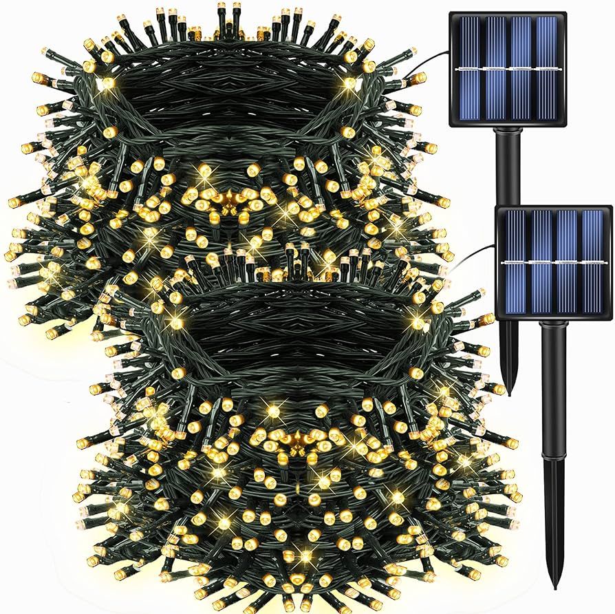 Dazzle Bright 2 Pack Total 400LED 132FT Warm White Christmas Solar String Outdoor Lights, Solar P... | Amazon (US)
