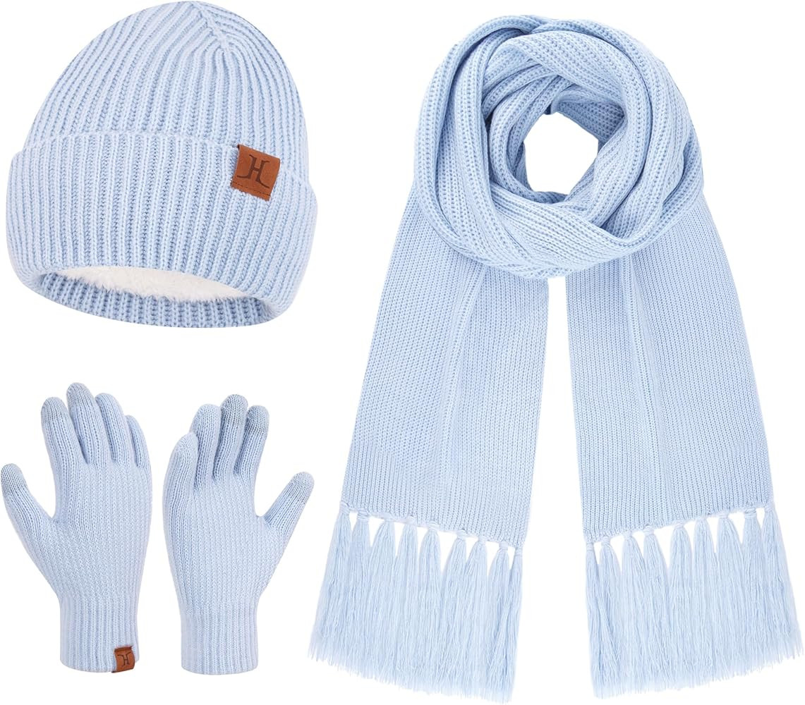 Womens Winter Hats Long Scarf Touch Screen Gloves Set Knit Warm Beanie Hat Scarves Gloves for Wom... | Amazon (US)