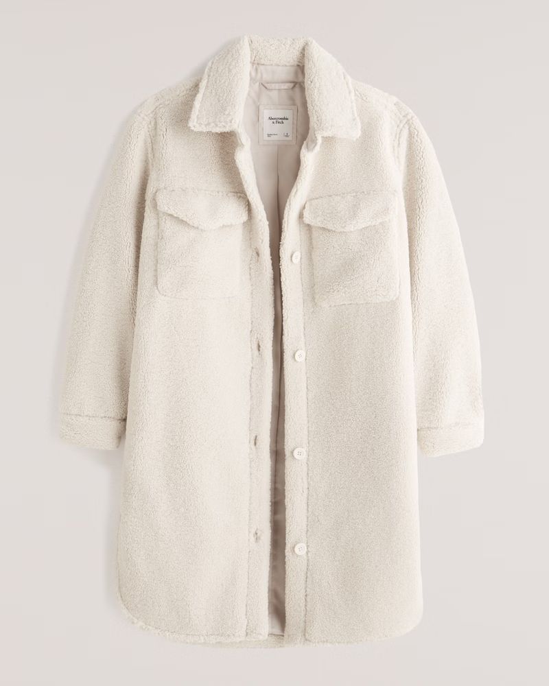 Women's Long-Length Sherpa Shirt Jacket | Women's Coats & Jackets | Abercrombie.com | Abercrombie & Fitch (US)