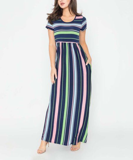 Navy & Neon Stripe Maxi Dress - Women | Zulily