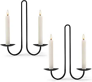 Wall Candle Holder Set of Two, Metal Black Candle Sconces Wall Decor, Hanging Candle Holder Fits ... | Amazon (US)