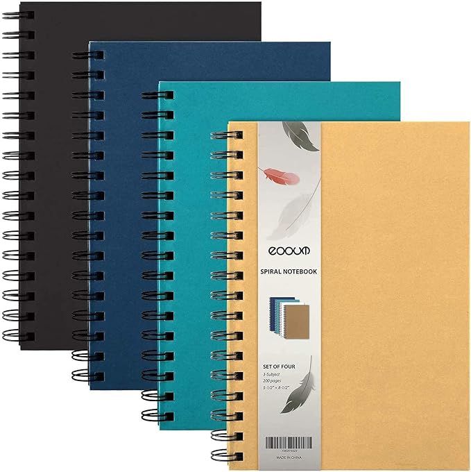 EOOUT 4 Pack Ruled Spiral Notebook, A5 Spiral Journal, Hardcover College Ruled Notebooks, 3 Subje... | Amazon (US)