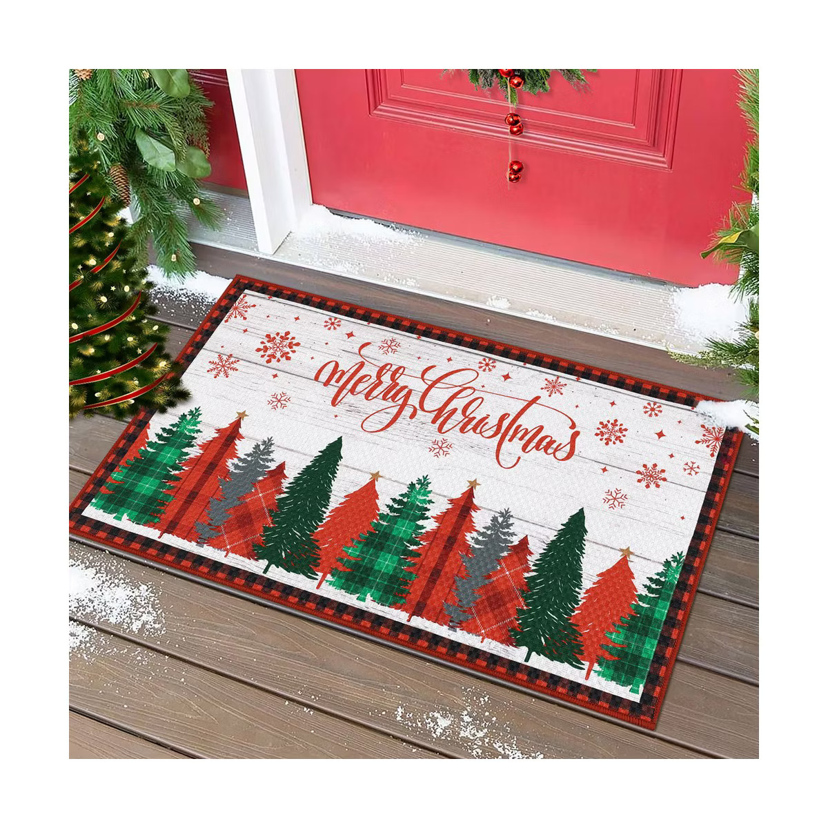 Merry Christmas Doormat Buffalo Plaid Welcome Mat Winter Holiday Door Mat | Target