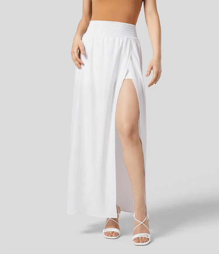 Breezeful™ High Waisted Split 2-in-1 Side Pocket Flowy Maxi Quick Dry Casual Skirt | HALARA