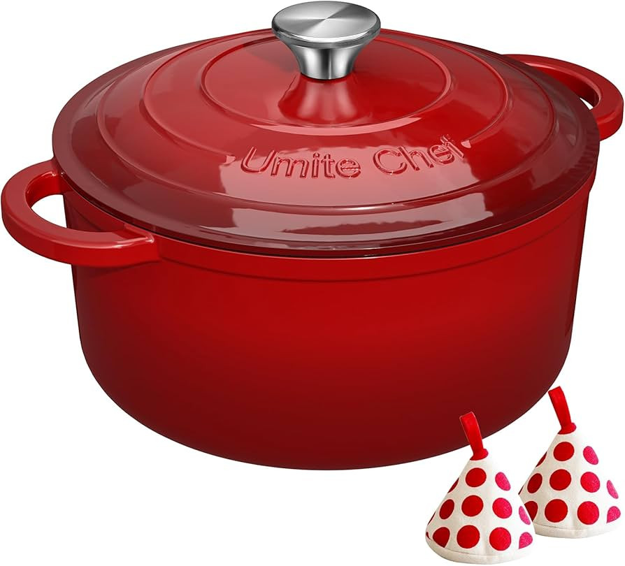 Enameled Cast Iron Dutch Oven - Umite Chef 5QT Pot with Lid & Cotton Potholders - Heavy-Duty Cook... | Amazon (US)