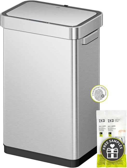 EKO Deluxe Mirage-T 50 Liter / 13.2 Gallon Touchless Rectangular Motion Sensor Trash Can, Matte S... | Amazon (US)