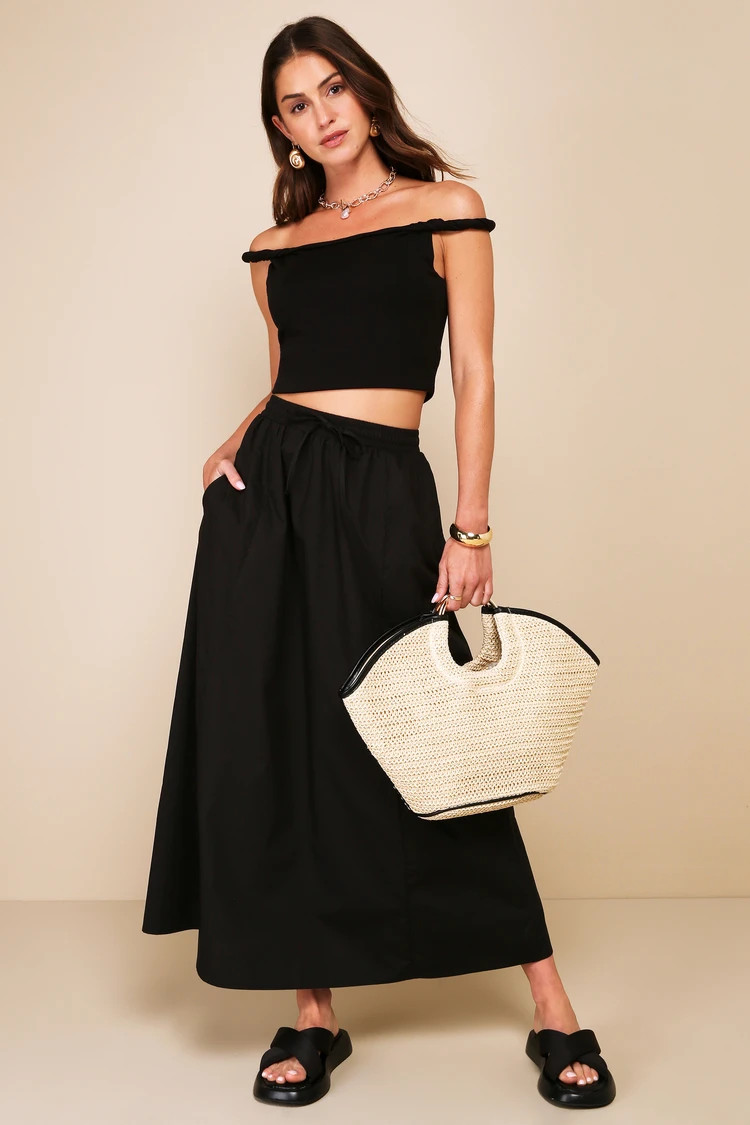 Sunny Black Cotton A-Line Maxi Skirt | Lulus