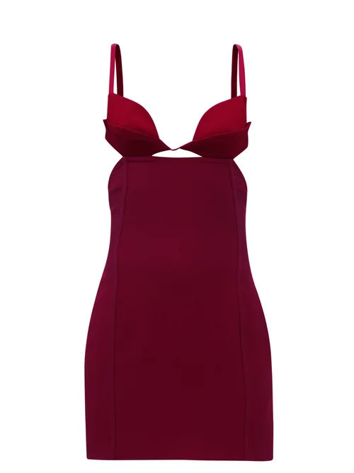 Nensi Dojaka - Cutout-side Satin Mini Dress - Womens - Burgundy | Matches (UK)