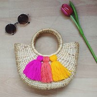 Mia Straw Bag With Tassel For Bridesmaid Gift/Summer Basket Jute Bags Pom-Pom Grocery Beach Bag Wick | Etsy (US)