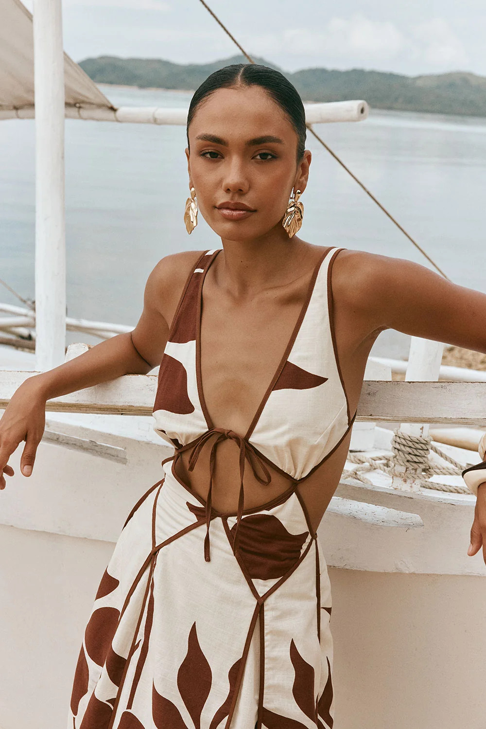 Brown Tropez Floral Print Backless Maxi Eliska Dress | Sabo Skirt US