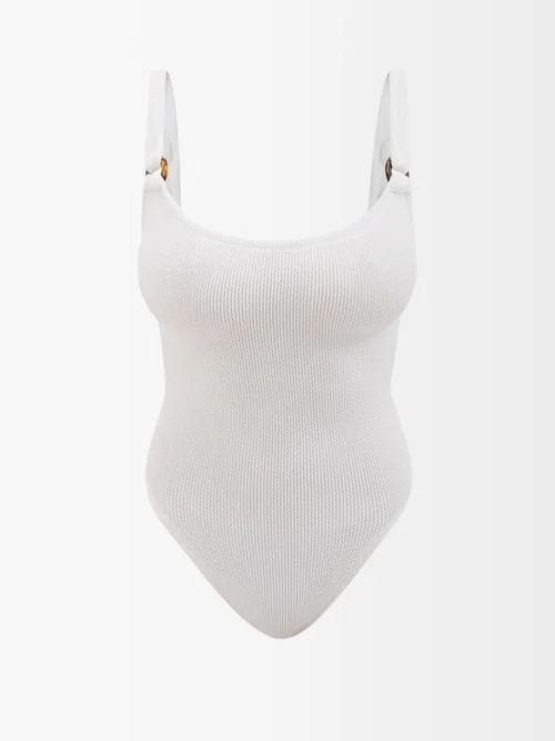 Hunza G - Domino Square-neck Crinkle-knit Swimsuit - Womens - White / Ivory | Matches (US)