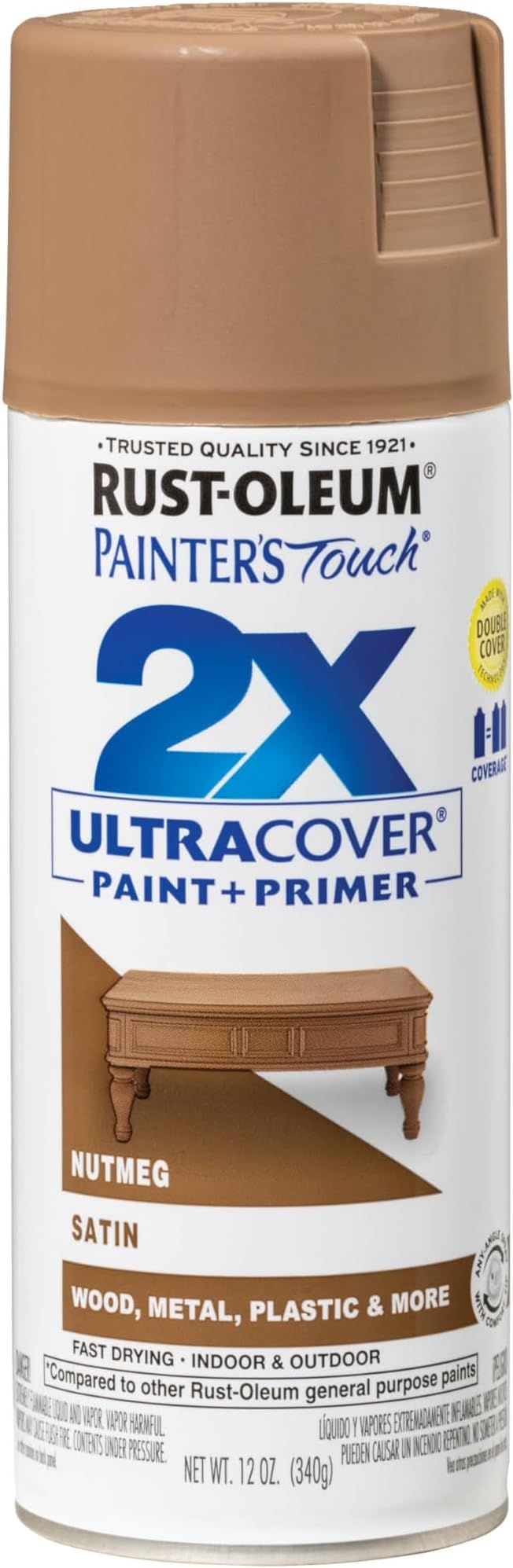 Rust-Oleum 334076 Painter's Touch 2X Ultra Cover Spray Paint, 12 oz, Satin Nutmeg | Amazon (US)