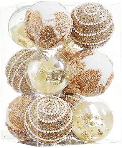 ChrisWish Flaxen Christmas Ball Ornaments, Christmas Ball Decorations Shatterproof Plastic Hangin... | Amazon (US)
