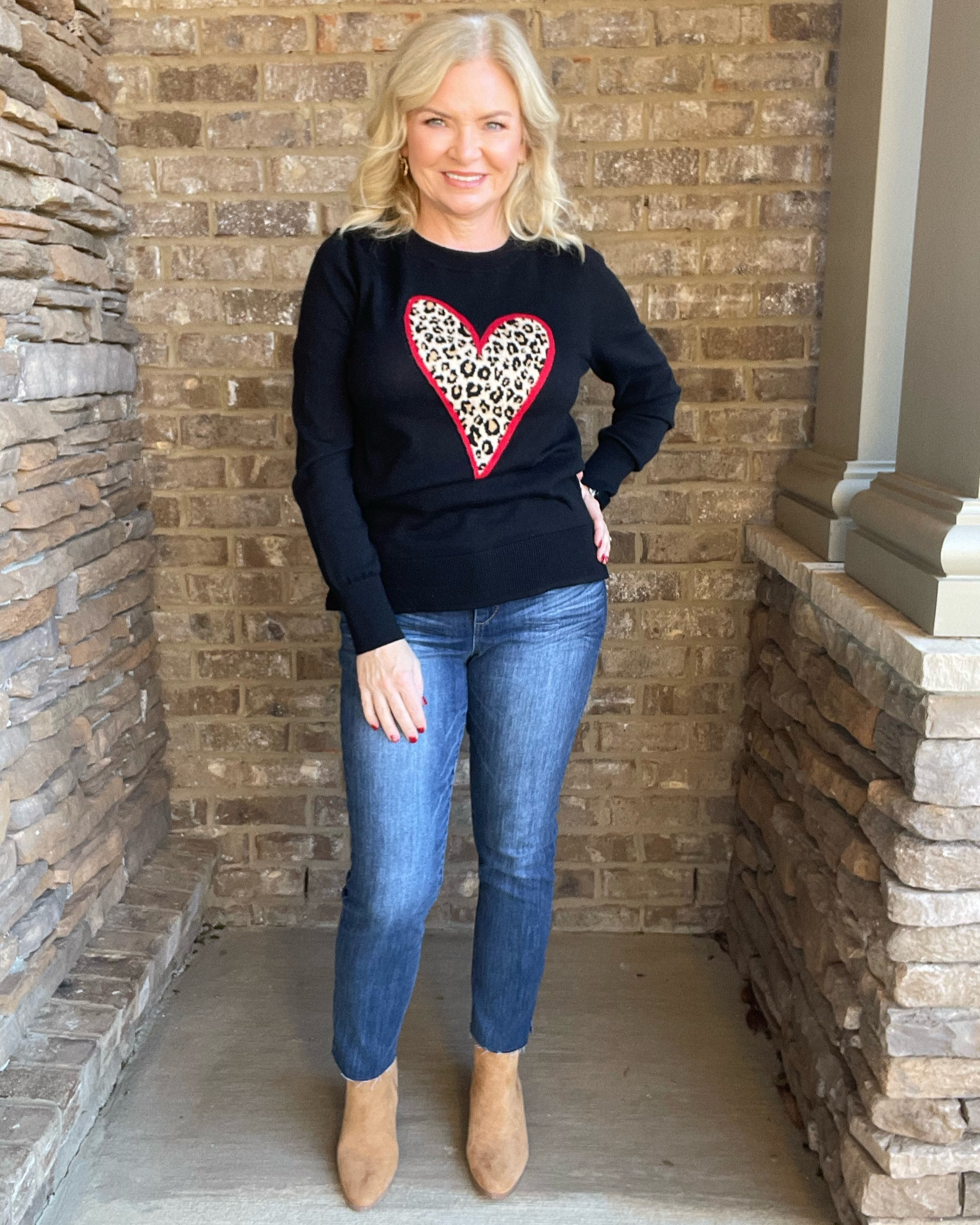 Cute Valentine's sweater from Walmart! Wearing Small in sweater & 4 in jeans. 
Valentine's Day
Valentine's outfit
Outfit idea
Jeans outfit
Ankle boots
Walmart find
Walmart fashion

#LTKSeasonal #LTKstyletip #LTKunder50