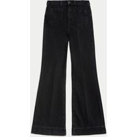 M&S Patch Pocket Flare High Waisted Jeans - 18LNG - Black, Black | Marks & Spencer IE