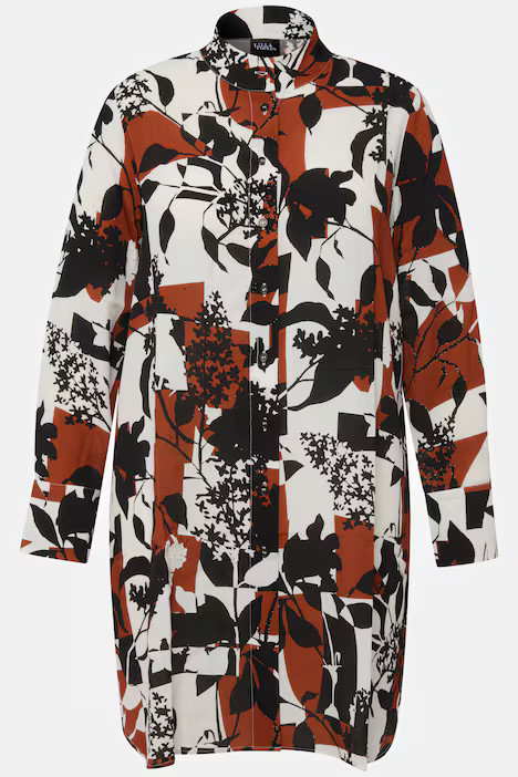 Autumn Leaf Print Long Sleeve Mock Neck Tunic Blouse | Ulla Popken - US & CA
