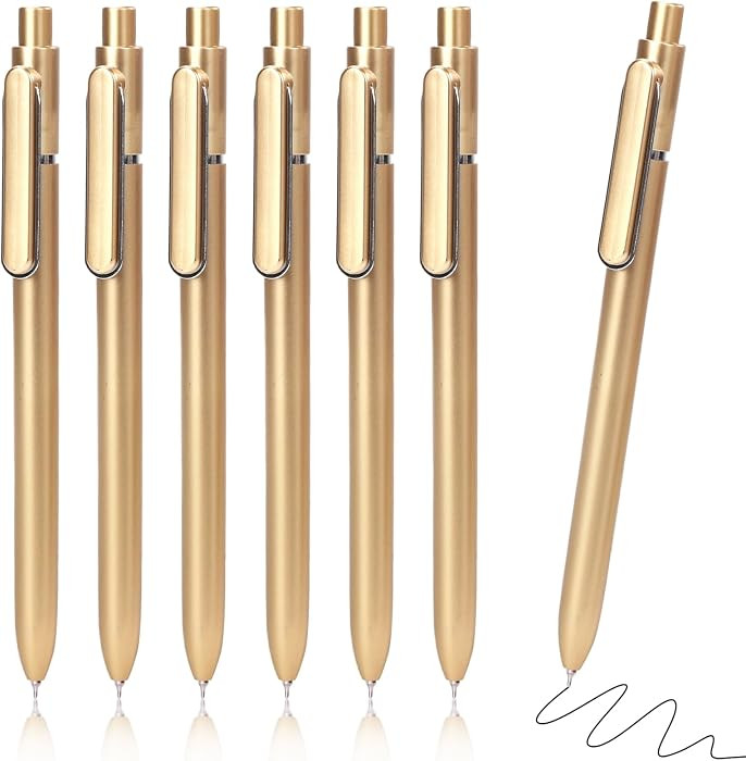 6 Pack Black Gel Pens 0.5mm Black Gel Ink Pens Bulk Quick Drying Pens,Gold | Amazon (US)