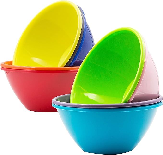 Youngever 32 Ounce Plastic Bowls, Large Cereal Bowls, Large Soup Bowls, Set of 9 in 9 Assorted Co... | Amazon (US)