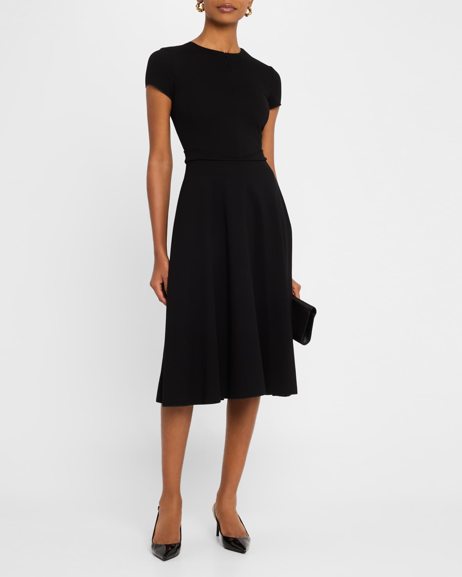 Zip-Front Milano Jersey Midi Dress | Neiman Marcus
