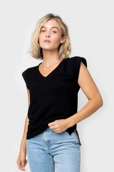 V-Neck Step Hem Tank with Pleated Sleeves | Gibson