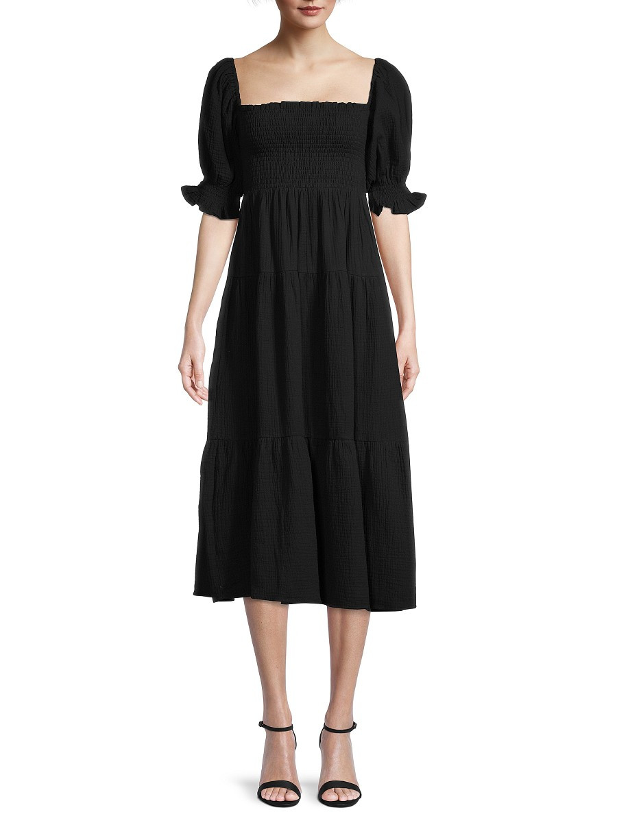 CAARA Women's Frankie Squareneck Tiered Dress - Black - Size M | Saks Fifth Avenue OFF 5TH
