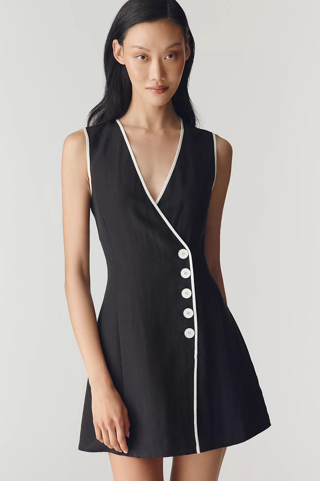 Mare Mare Linen Asymmetric Button Mini Dress | Anthropologie (US)