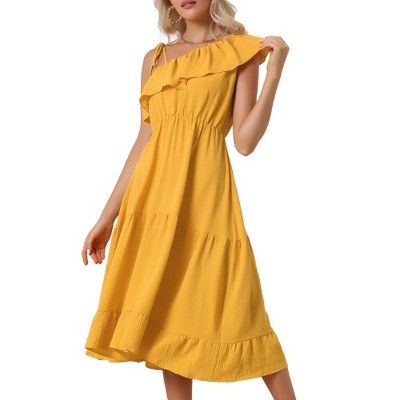 Allegra K Women's Summer One Shoulder Ruffle Neck Casual Flowy A-Line Tiered Dress | Target