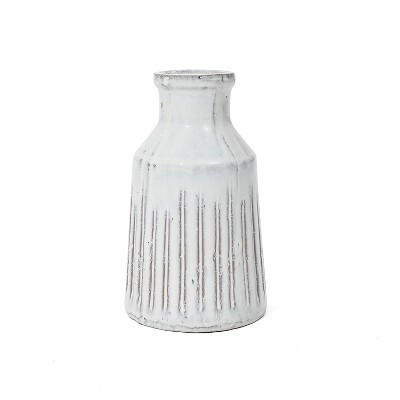 LuxenHome Vintage White Ribbed Terracotta Round Vase | Target