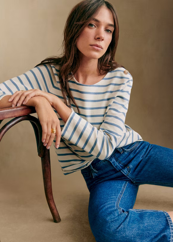Colette Marinière - Vintage blue / ecru - 0rganic cotton - textile made from organic fibers - S... | Sezane Paris - US