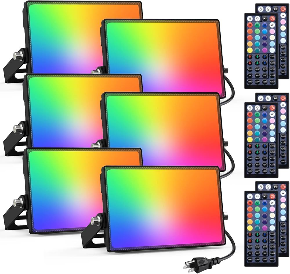 Onforu 6 Pack RGB LED Flood Light Outdoor 800W Equivalent, 50W Color Changing Upights with Remote... | Amazon (US)