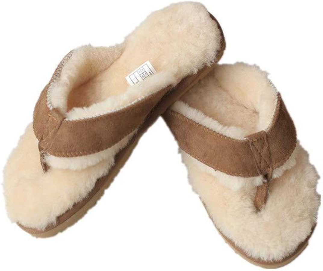Winter Real Sheep Fur Genuine Sheep Leather One Fur Flip Flops Warm Slides with Fur Lined Women M... | Amazon (US)