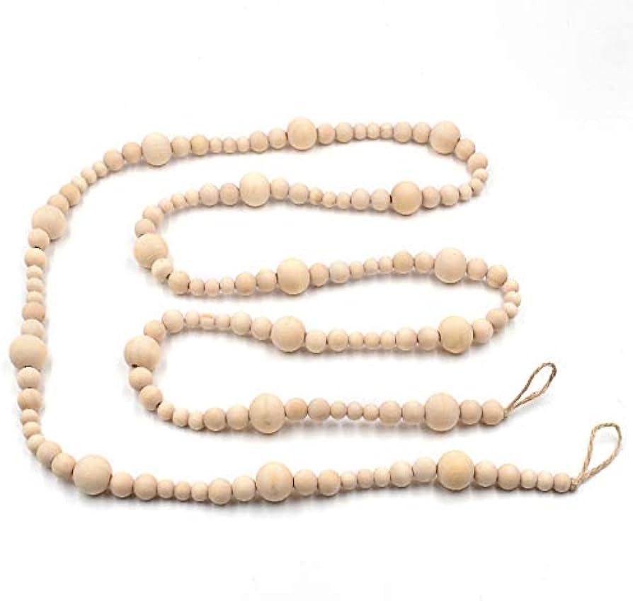 Unfinished Wood Bead 8Ft Garland Farmhouse Rustic Country Beads Holiday Decoration Hanging Prayer Beads | Amazon (US)