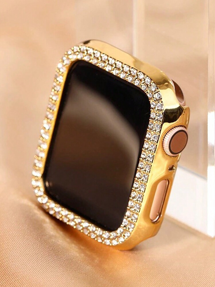 1pc Gold Bling Glitter Rhinestone Decorative Hollow Protective Case Compatible With Apple Watch 3... | SHEIN