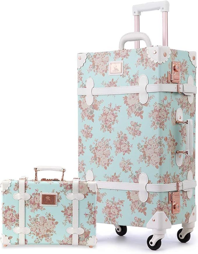 Unitravel Vintage Suitcase Set 20inch Carry on Luggage TSA Lock with 12inch Women Cute Train Case... | Amazon (US)