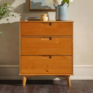 Mid-Century Modern Caramel 3 Drawer 30 in. Chest of Drawers | The Home Depot