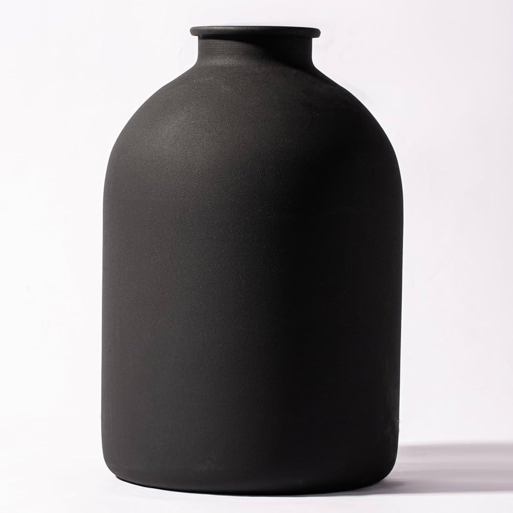 Metal Matte Black Vase 8.7 inch Tall Iron Frosted, Pampas Grass Vase for Centerpieces Minimalist ... | Amazon (US)