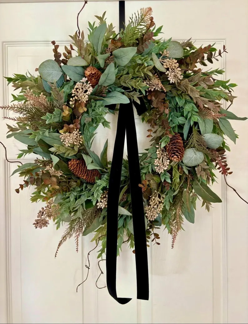 Full and Lush Neutral Fall wreath, foraged wreath, Fall wedding decor, modern farmhouse decor, au... | Etsy (Global)