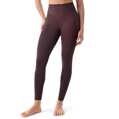 YUNOGA HugMotion Women's No Front Seam Leggings 25" Inseam - High Waisted Tummy Control Seamless Workout Gym Yoga Pants (S, Hot Fudge) | Amazon (US)